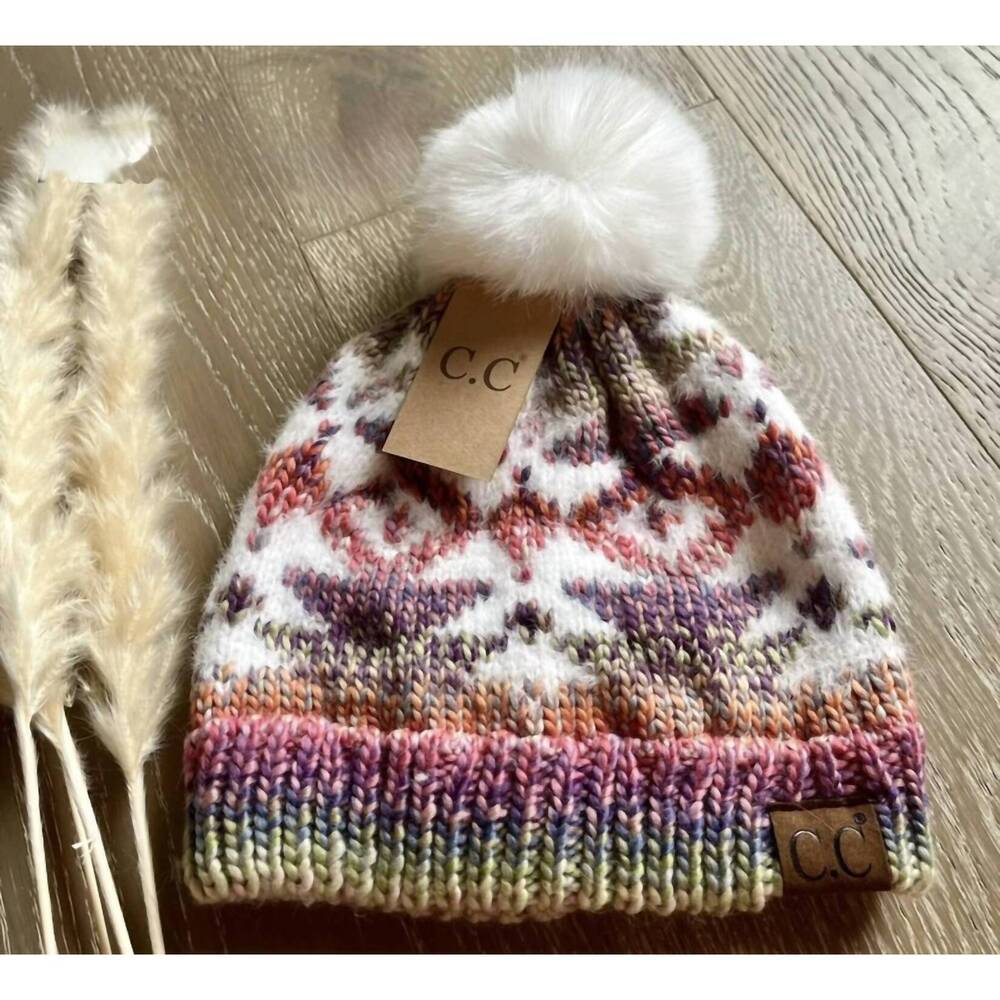 NEW CC BEANIES women's aztec beanies in rose